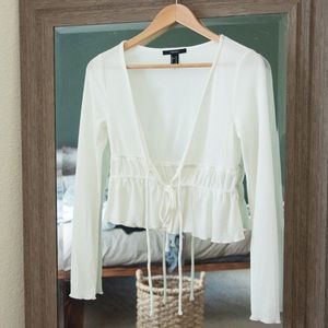 Forever 21 White Medium Tie Front Top